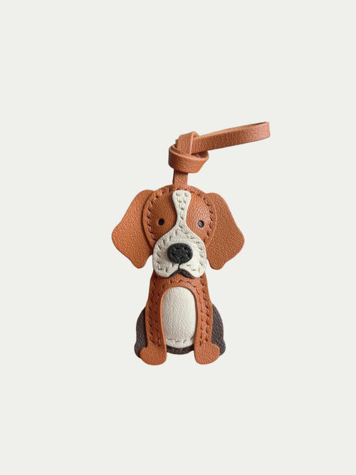Handmade French Sheepskin Beagle Bag Charm Brown