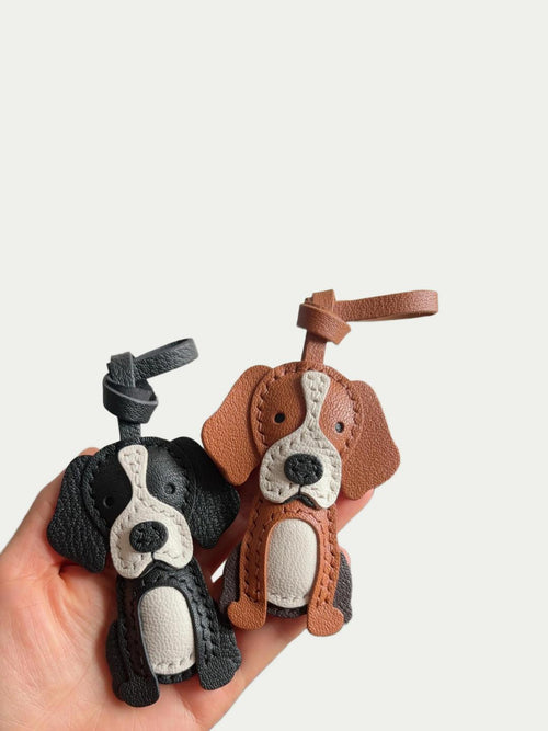 Handmade French Sheepskin Beagle Bag Charm Brown
