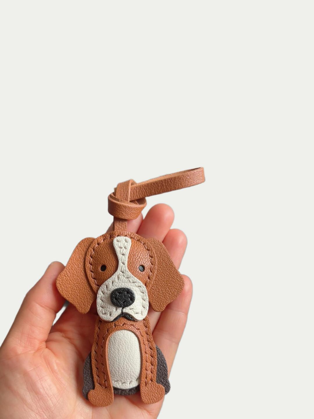 Handmade French Sheepskin Beagle Bag Charm Brown