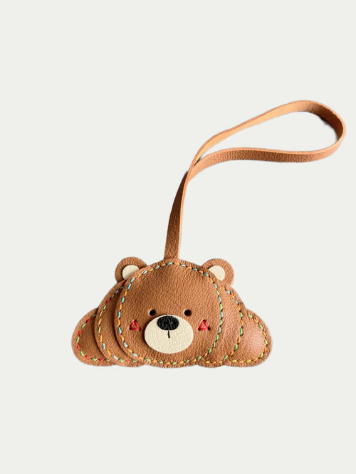 Handmade French Lambskin Bear Croissant Bag Charm Rainbow Zoo
