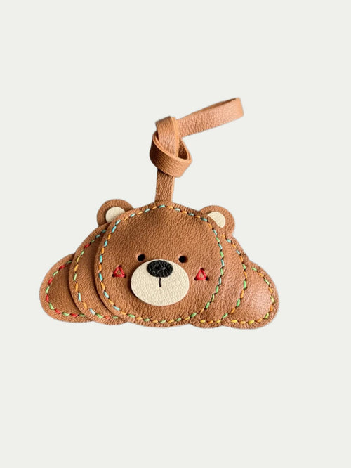Handmade French Lambskin Bear Croissant Bag Charm Rainbow Zoo
