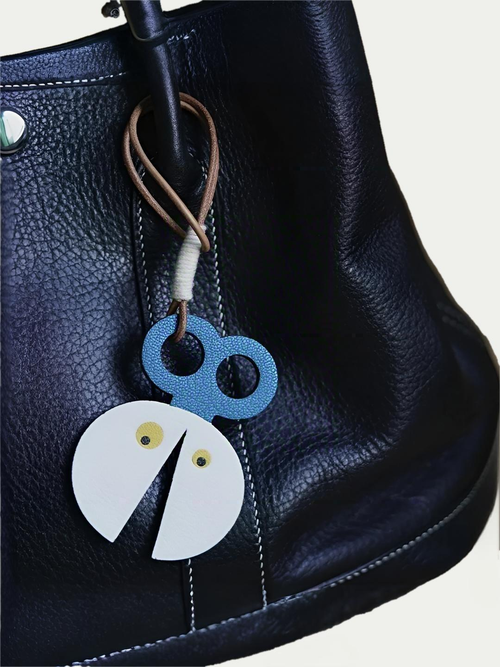 Handmade French Sheepskin Beetle Scissors Bag Charm Black

