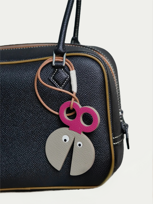BHandmade French Sheepskin Beetle Scissors Bag Charm Black
