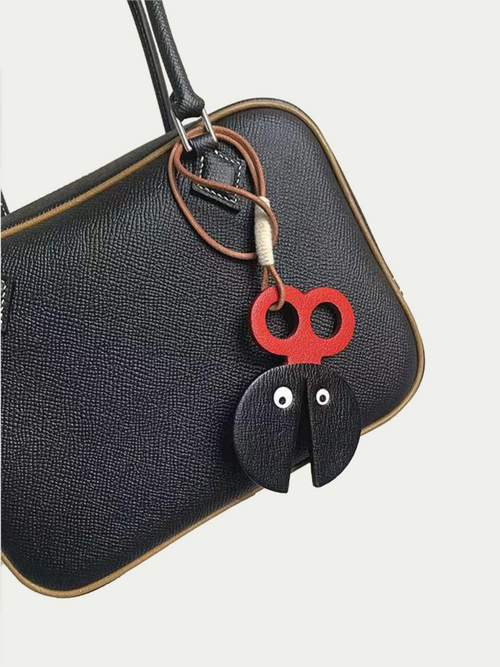 Handmade French Sheepskin Beetle Scissors Bag Charm Black

