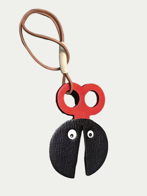 Handmade French Sheepskin Beetle Scissors Bag Charm Black
