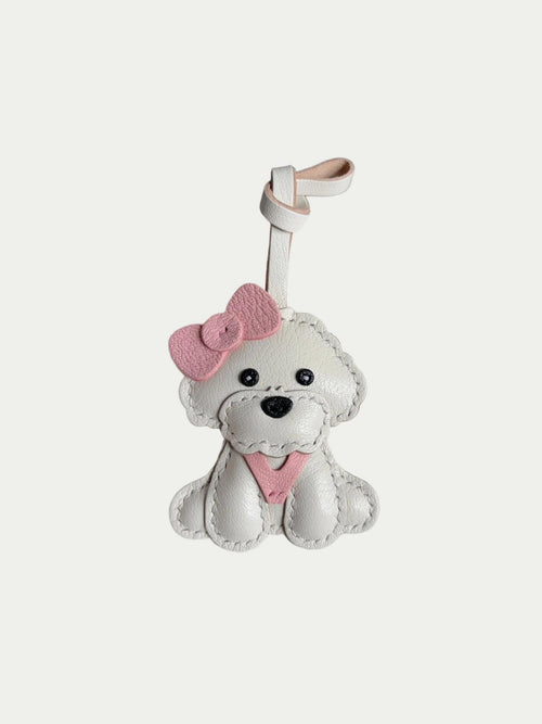 Handmade French Sheepskin Bichon Frise Bag Charm White