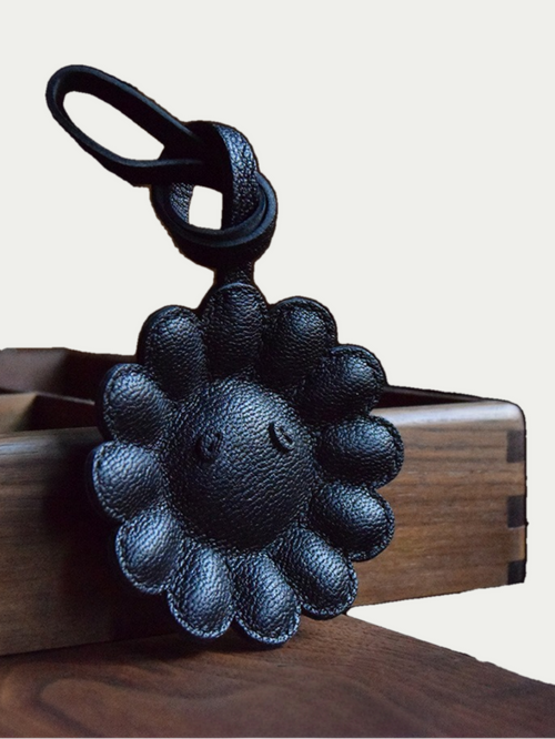 French Sheepskin Handmade Black Flower Bag Charm