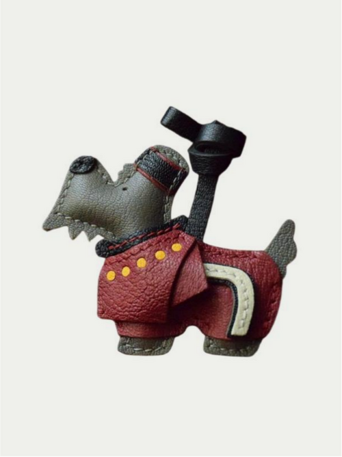 Handmade French Lambskin British Dog Bag Charm Red Rainbow Zoo

