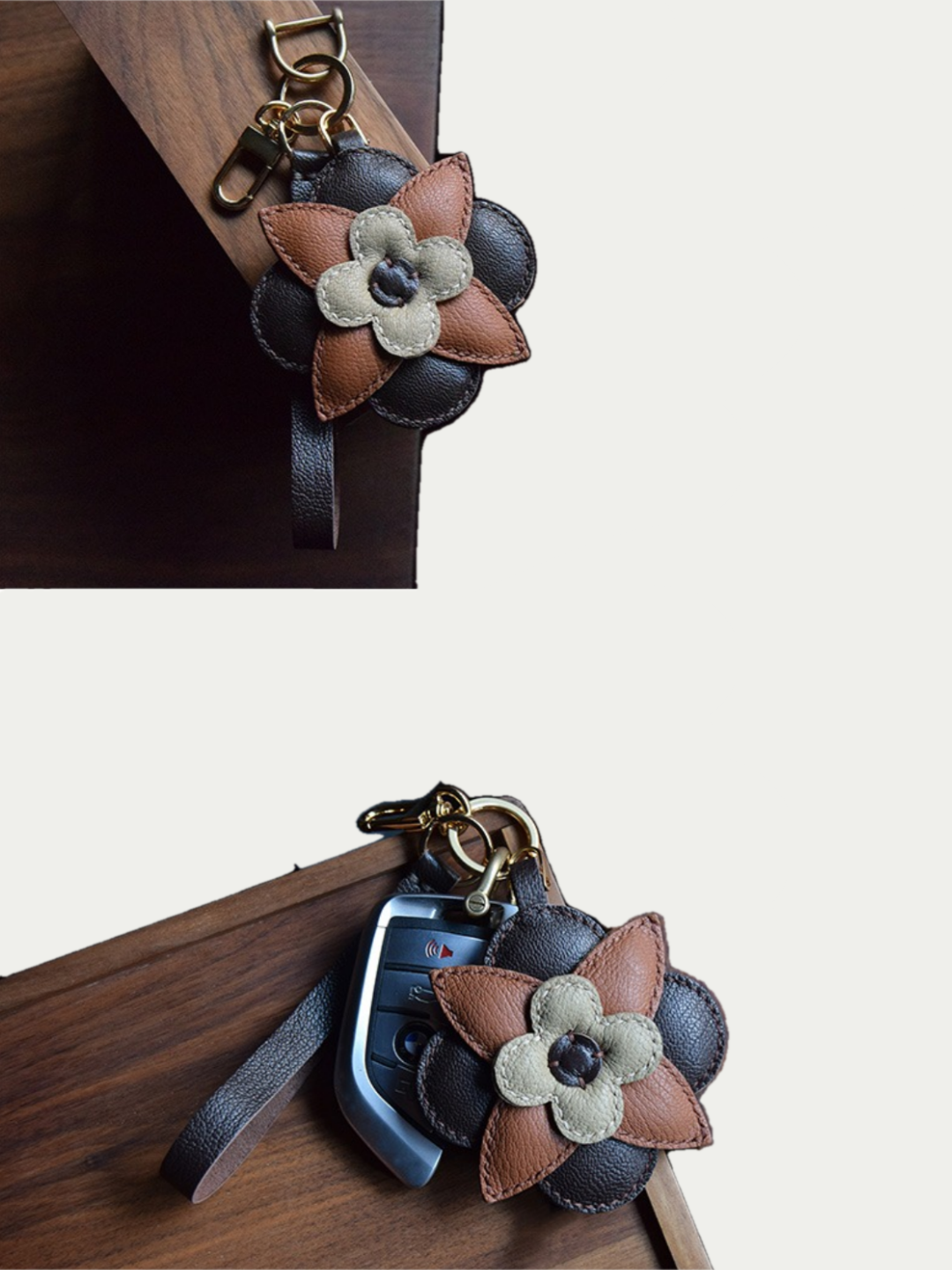 Brown flowers bag charm gift
luxury handmade gift set
leather flowers bag charm gift
French sheepskin handmade keychain