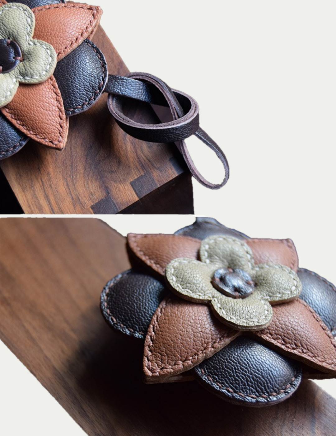 Brown flowers bag charm gift
luxury handmade gift set
leather flowers bag charm gift
French sheepskin handmade keychain