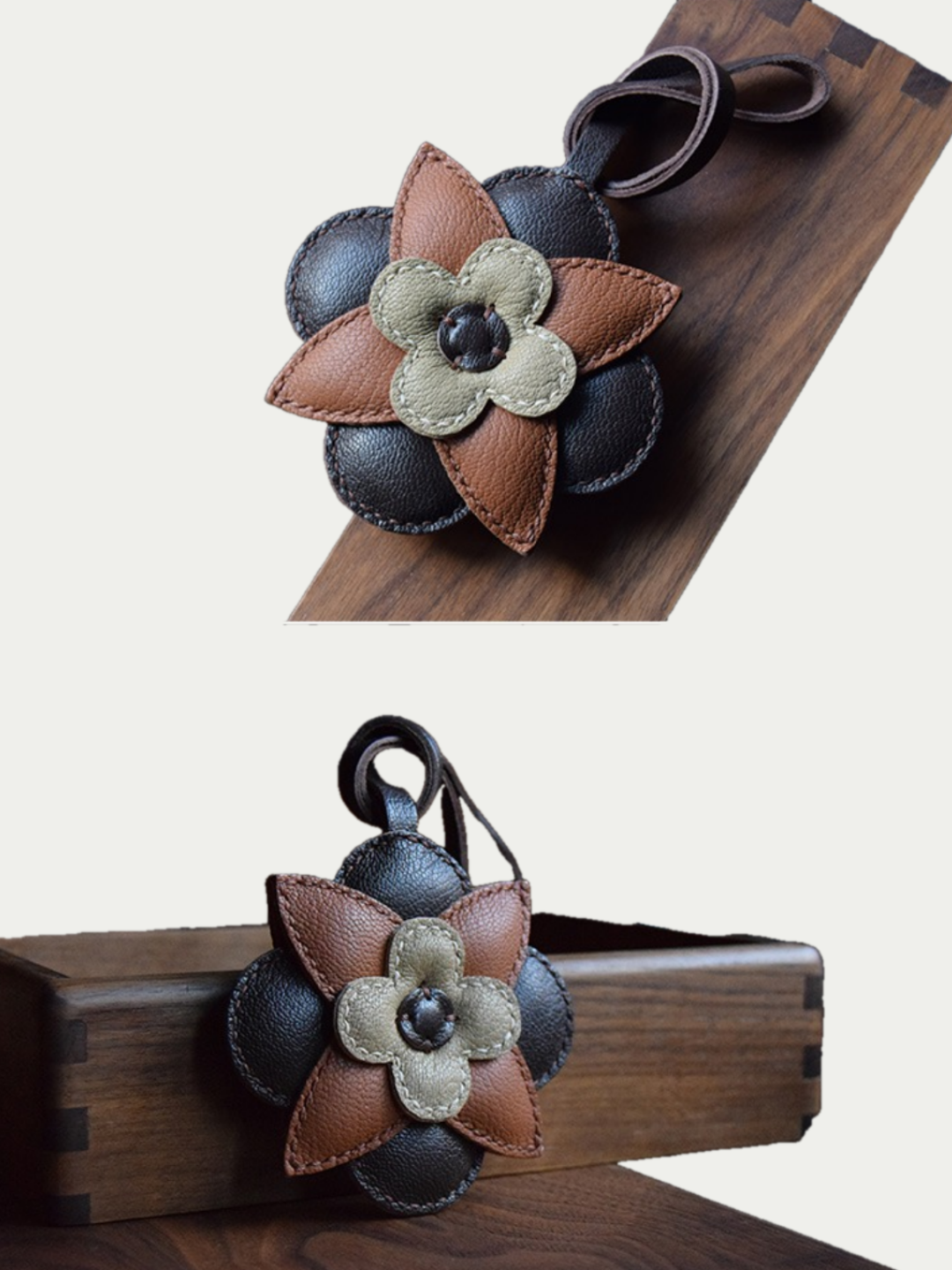 Brown flowers bag charm gift
luxury handmade gift set
leather flowers bag charm gift
French sheepskin handmade keychain
