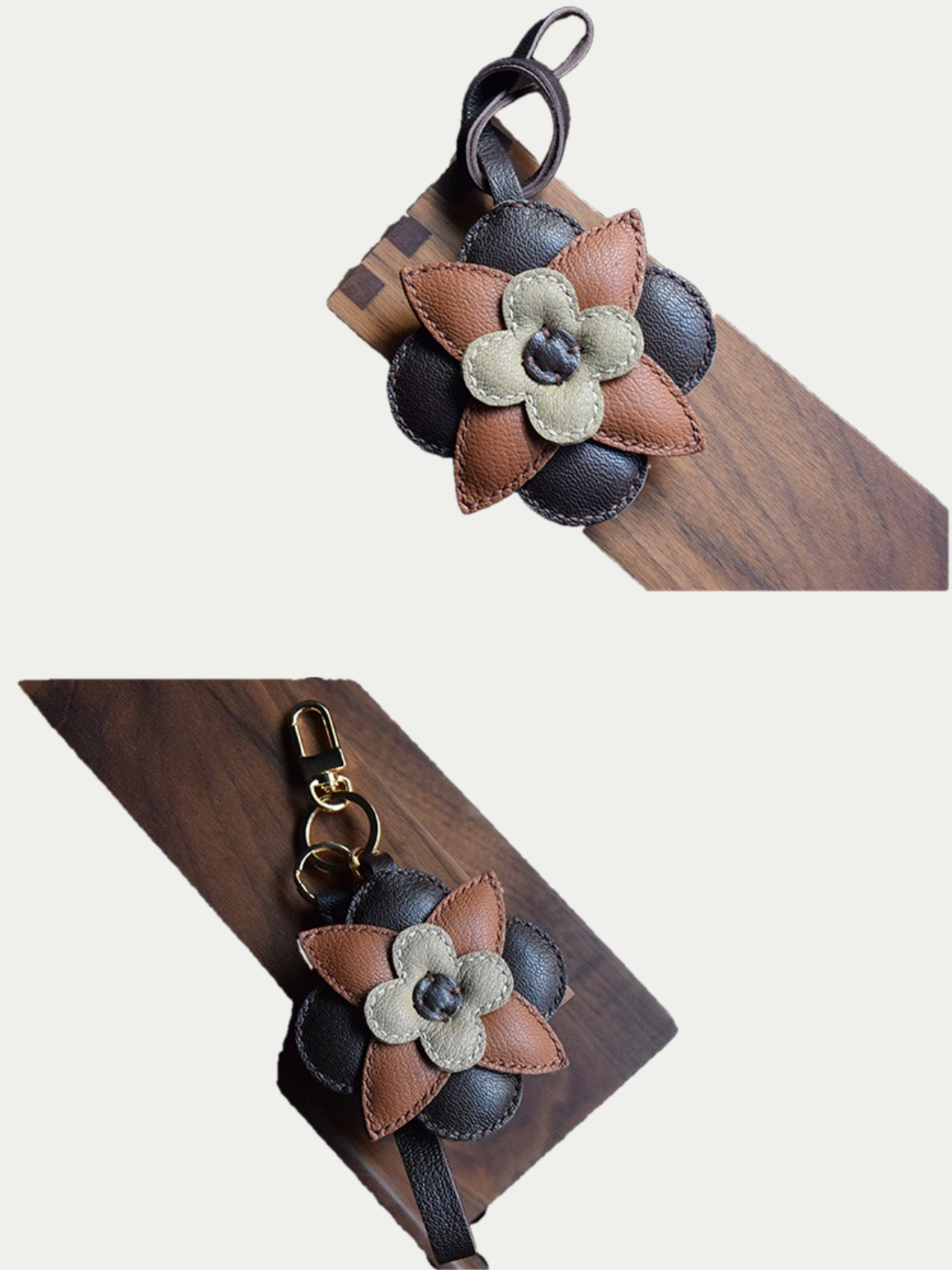 Brown flowers bag charm gift
luxury handmade gift set
leather flowers bag charm gift
French sheepskin handmade keychain