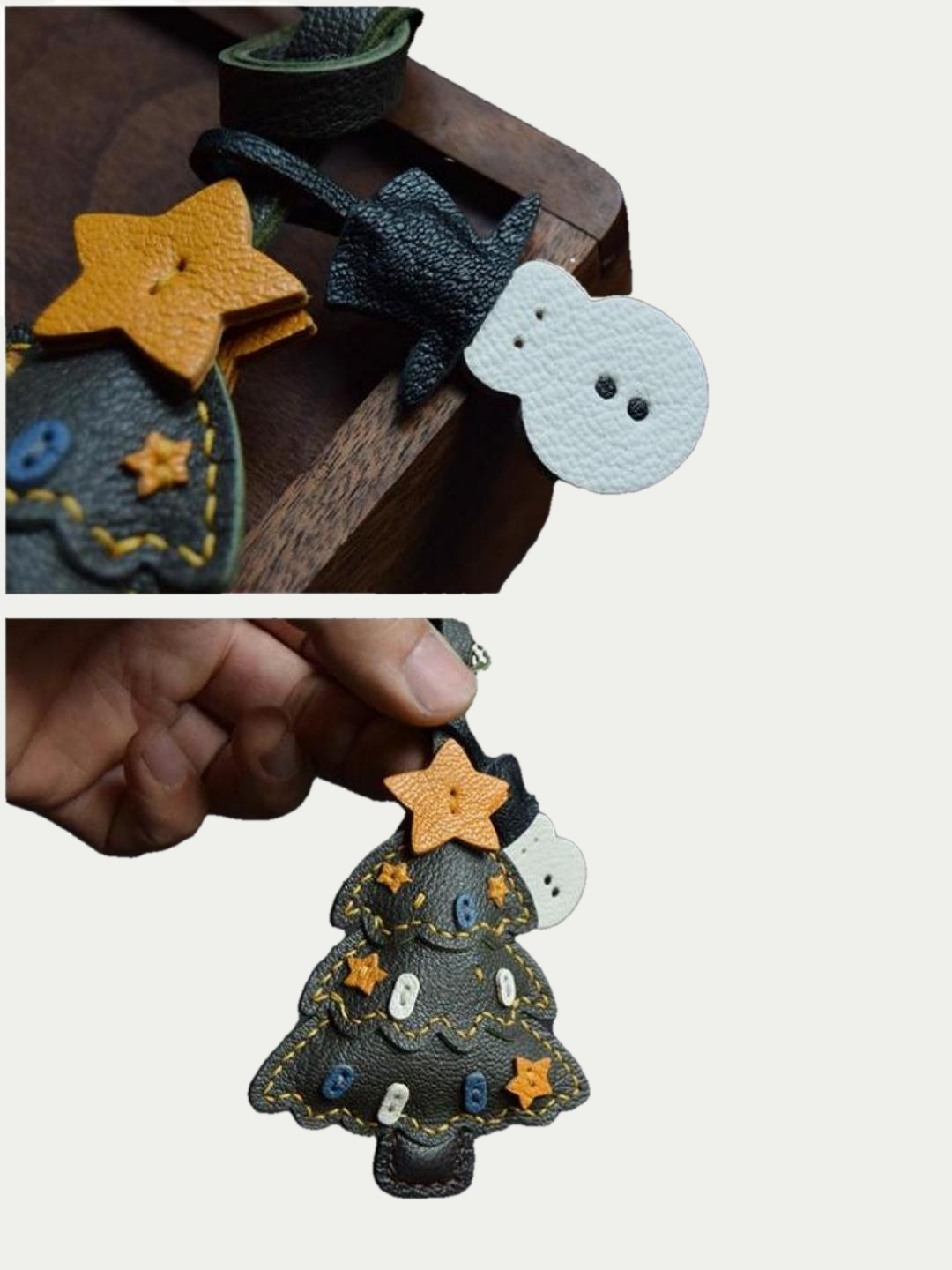 Christmas tree bag charm gift
﻿French sheepskin 
handmade keychain
Christmas gift