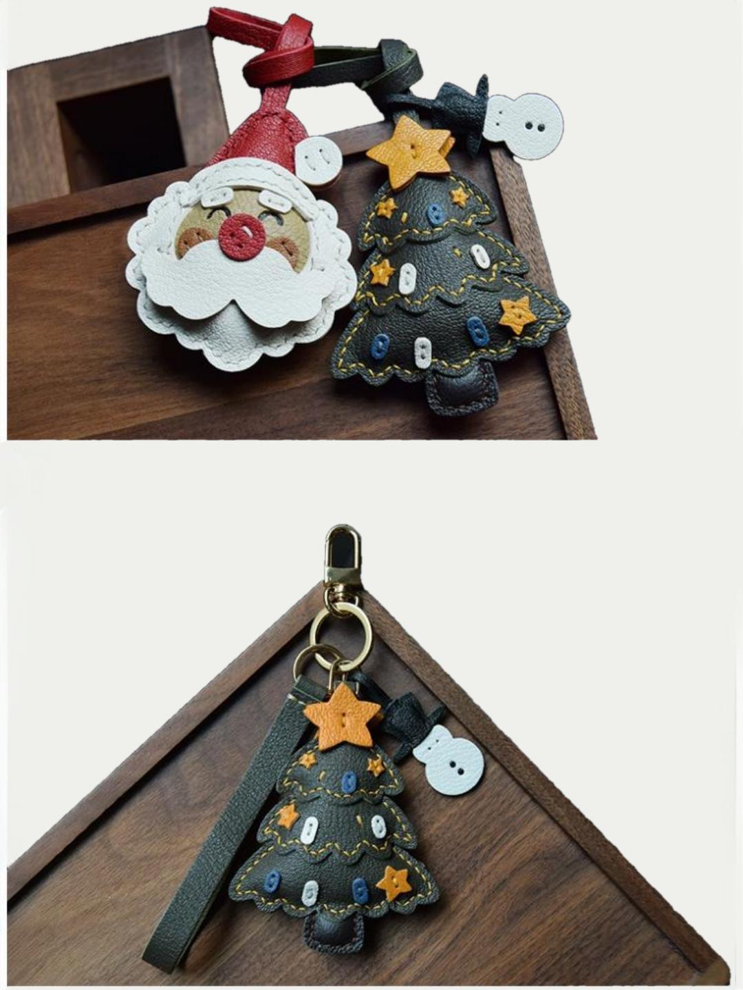 Christmas tree bag charm gift
﻿French sheepskin 
handmade keychain
Christmas gift