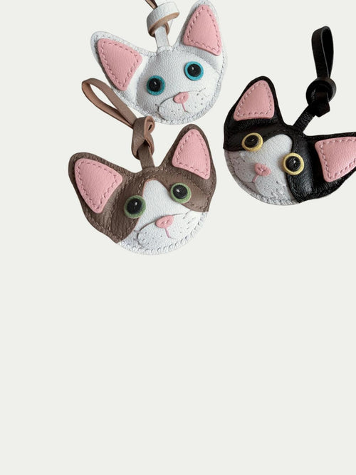 Handmade French Sheepskin Devon Rex Cat Bag Charm
