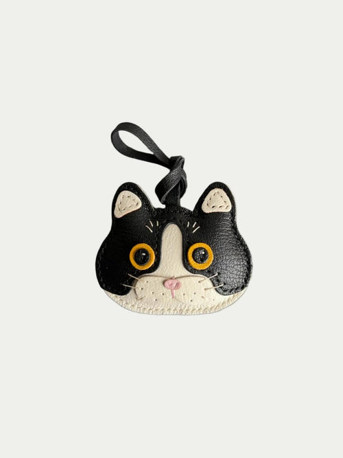 Rainbow Zoo Handmade French Sheep Leather black Cat Bag Charm