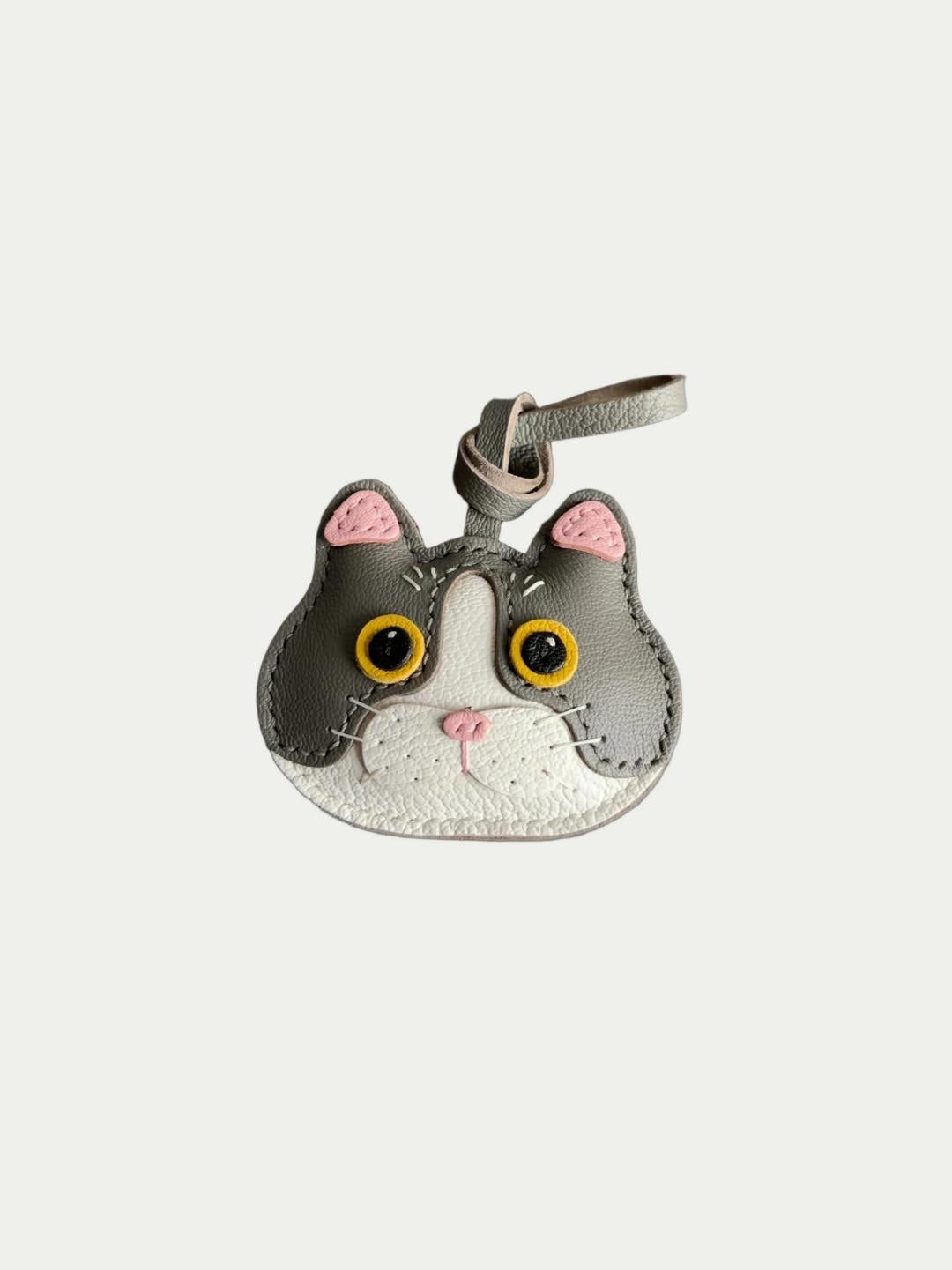 Rainbow Zoo Handmade French Sheep Leather grey Cat Bag Charm