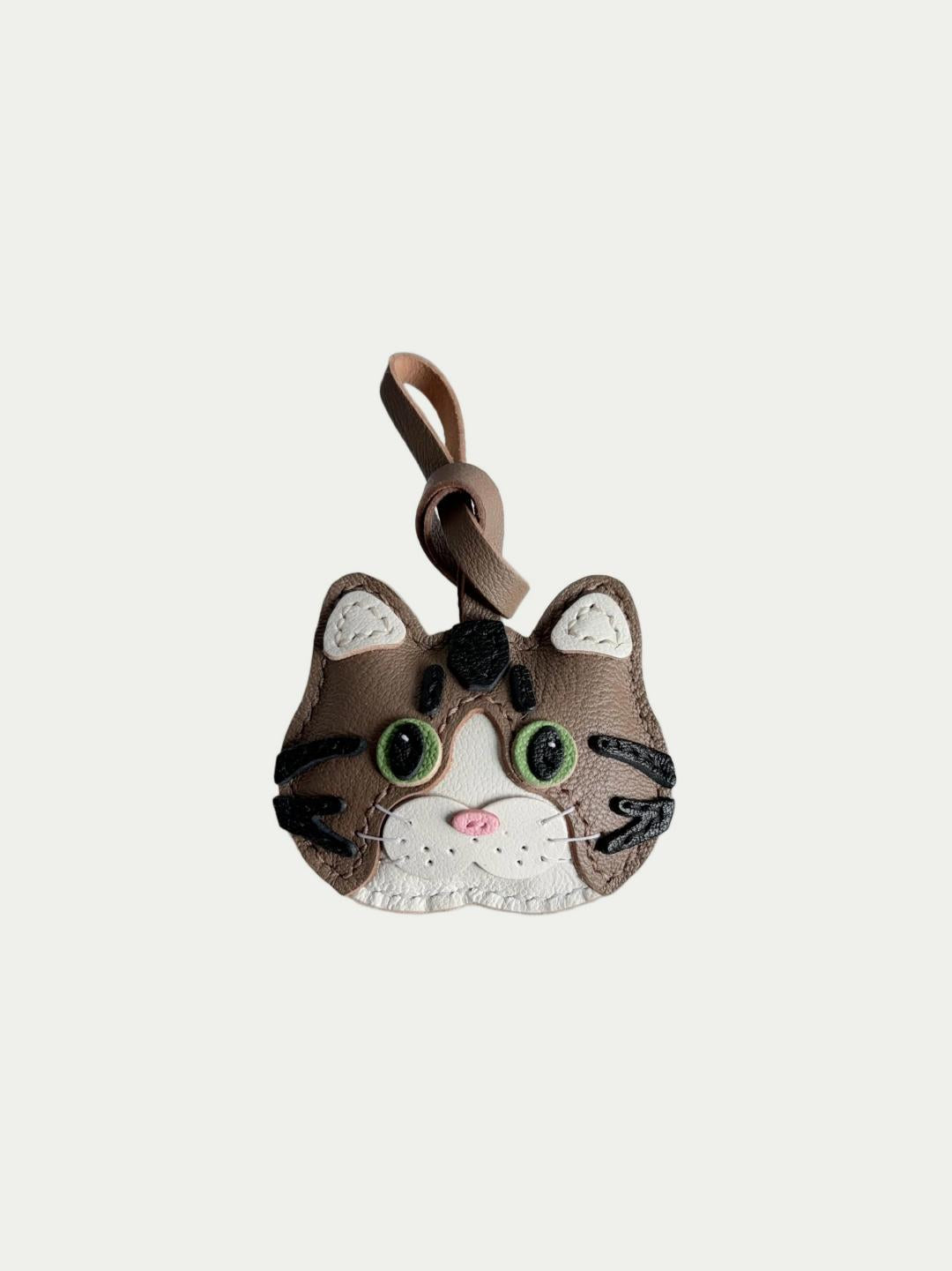 Handmade French Sheepskin Cat Bag Charm Leather Keychain
