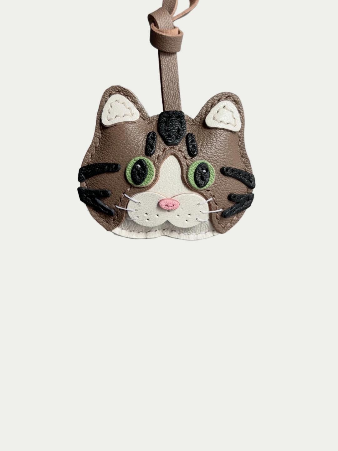 Handmade French Sheepskin Cat Bag Charm Leather Keychain
