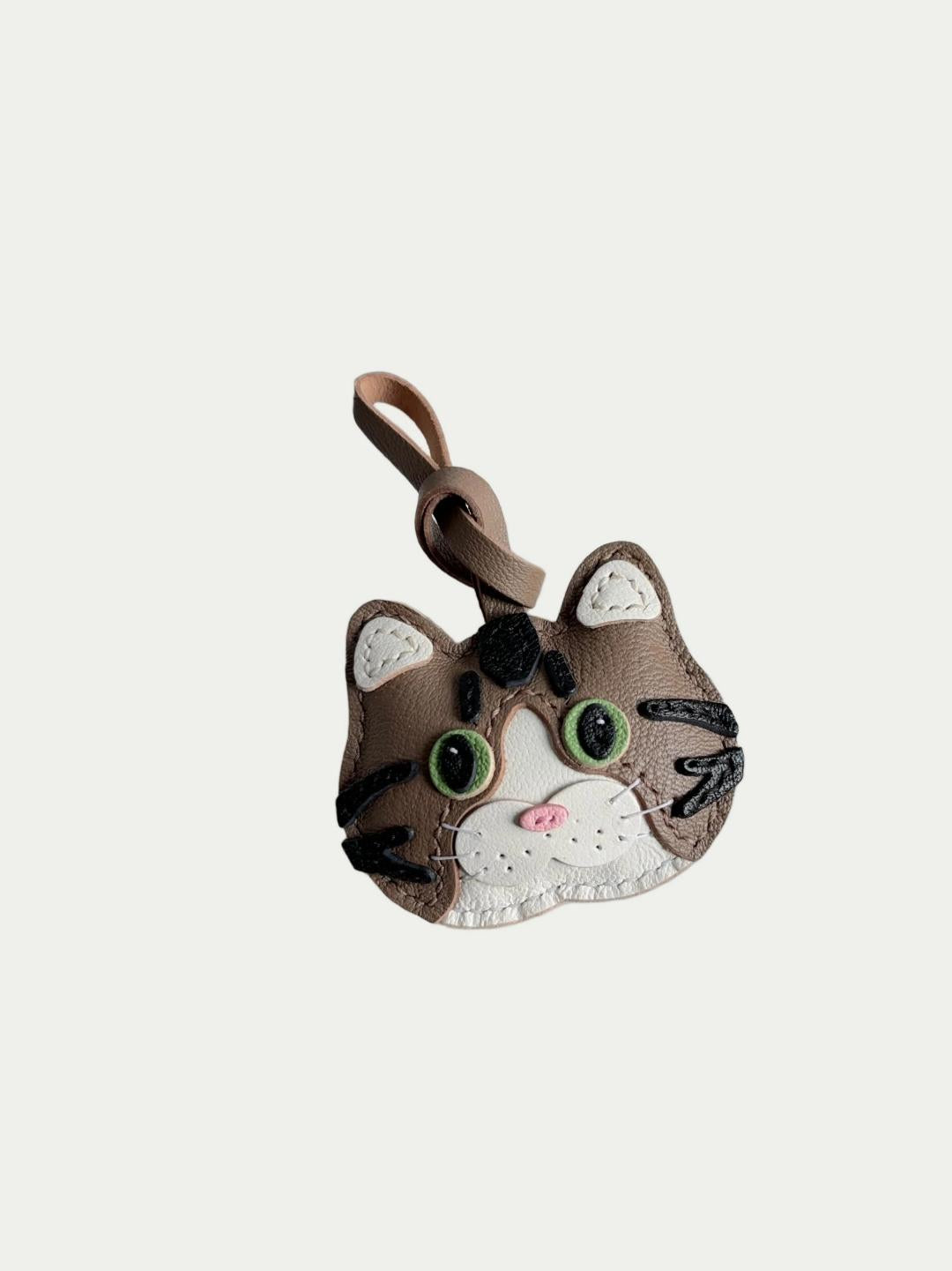 Handmade French Sheepskin Cat Bag Charm Leather Keychain
