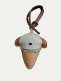 Handmade French Sheepskin Ice Cream Puppy Bag Charm Kawaii Leather Keychain
