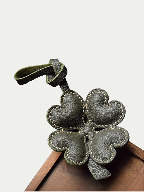 Handmade French Sheepskin Four-Leaf Clover Bag Charm
