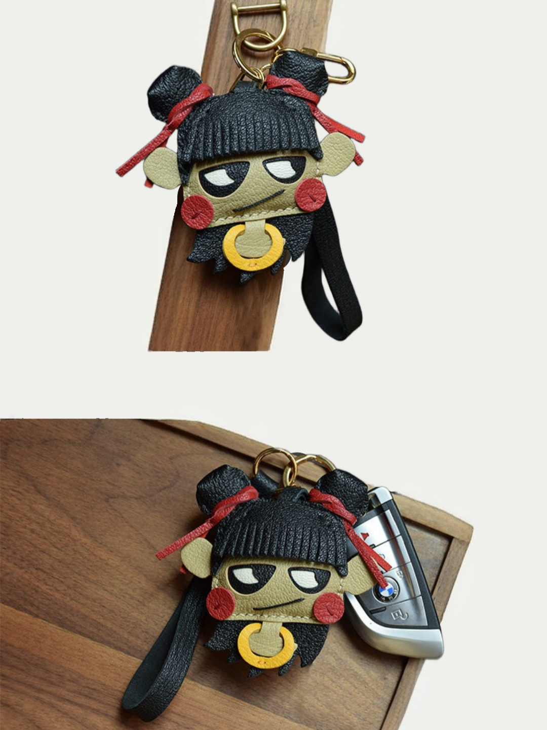 Nezha  bag charm gift
luxury handmade gift set
French sheepskin handmade keychain