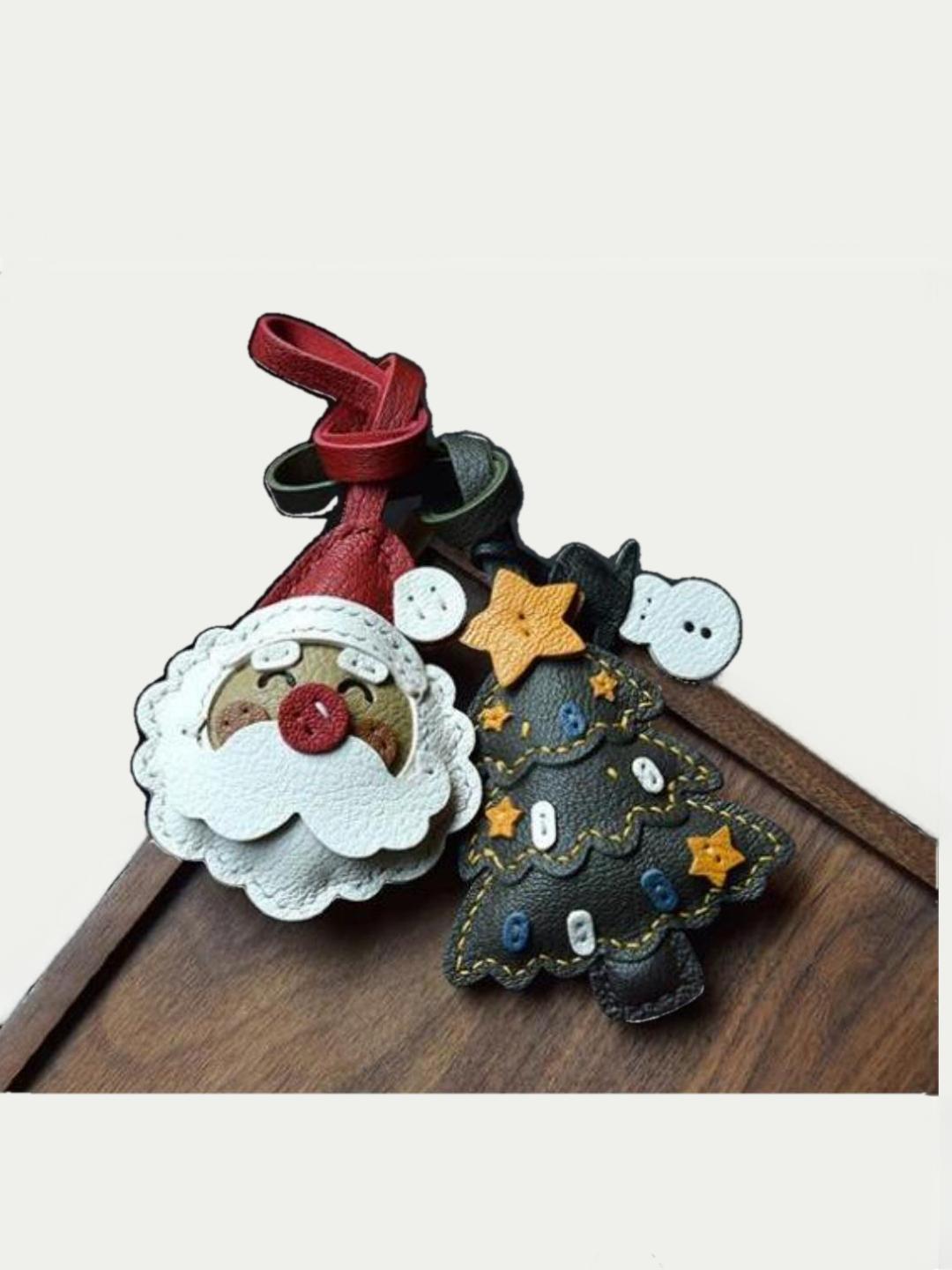 Santa Claus bag charm gift
﻿French sheepskin 
handmade keychain
Christmas gift