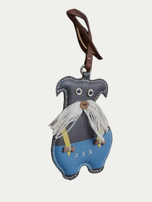 Handmade French Sheepskin Schnauzer Overalls Dog Bag Charm Blue
