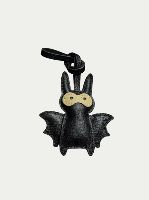 Handmade Bat Bag Charm made from soft black French lambskin leather