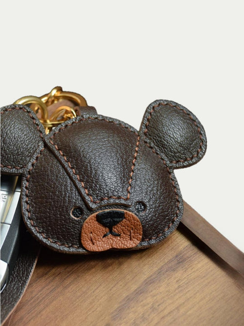 Handmade French Sheepskin Cute Bear Bag Charm Leather Keychain
