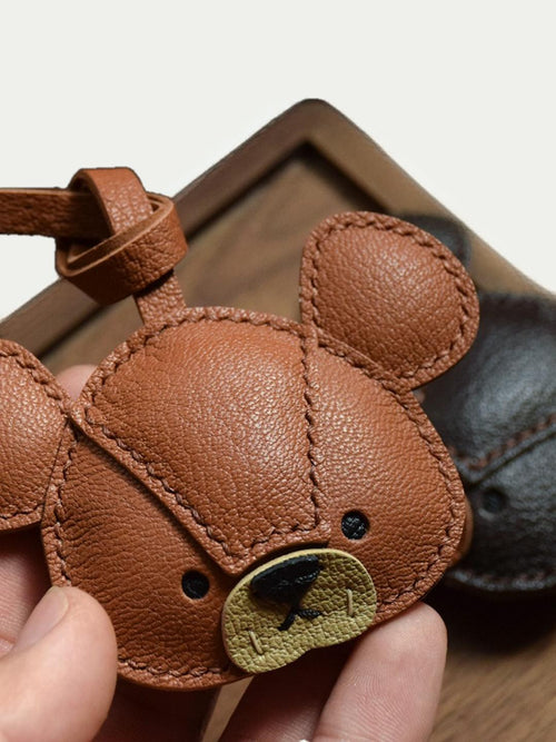 Handmade French Sheepskin Cute Bear Bag Charm Leather Keychain
