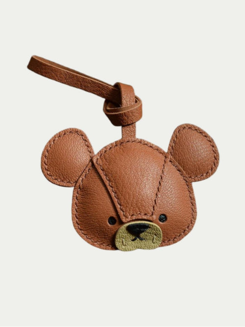 Handmade French Sheepskin Cute Bear Bag Charm Leather Keychain
