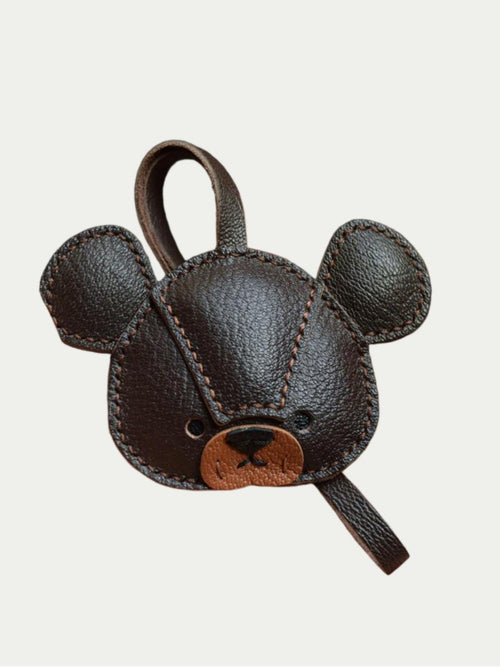 Handmade French Sheepskin Cute Bear Bag Charm Leather Keychain
