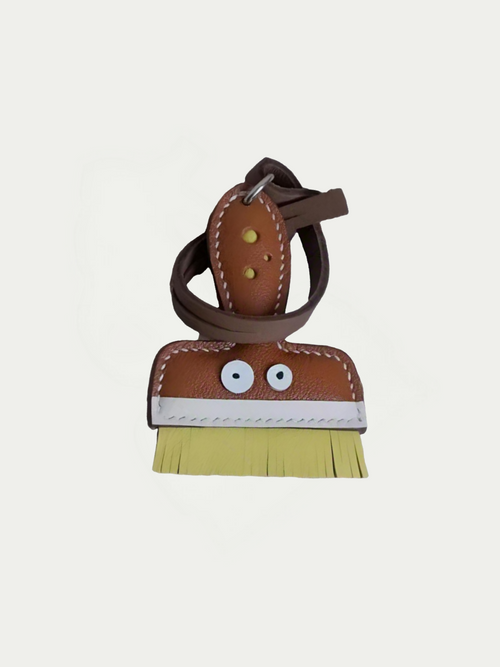 Handmade French Sheepskin Brush Bag Charm Kawaii Leather Keychain
