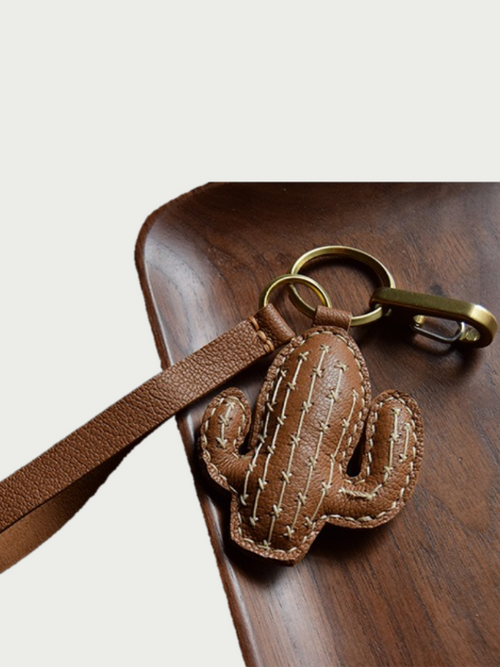 Cactus Charm Handmade French Sheepskin Bag Charm