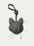 Grey handmade French lambskin cat bag charm front view Rainbow Zoo