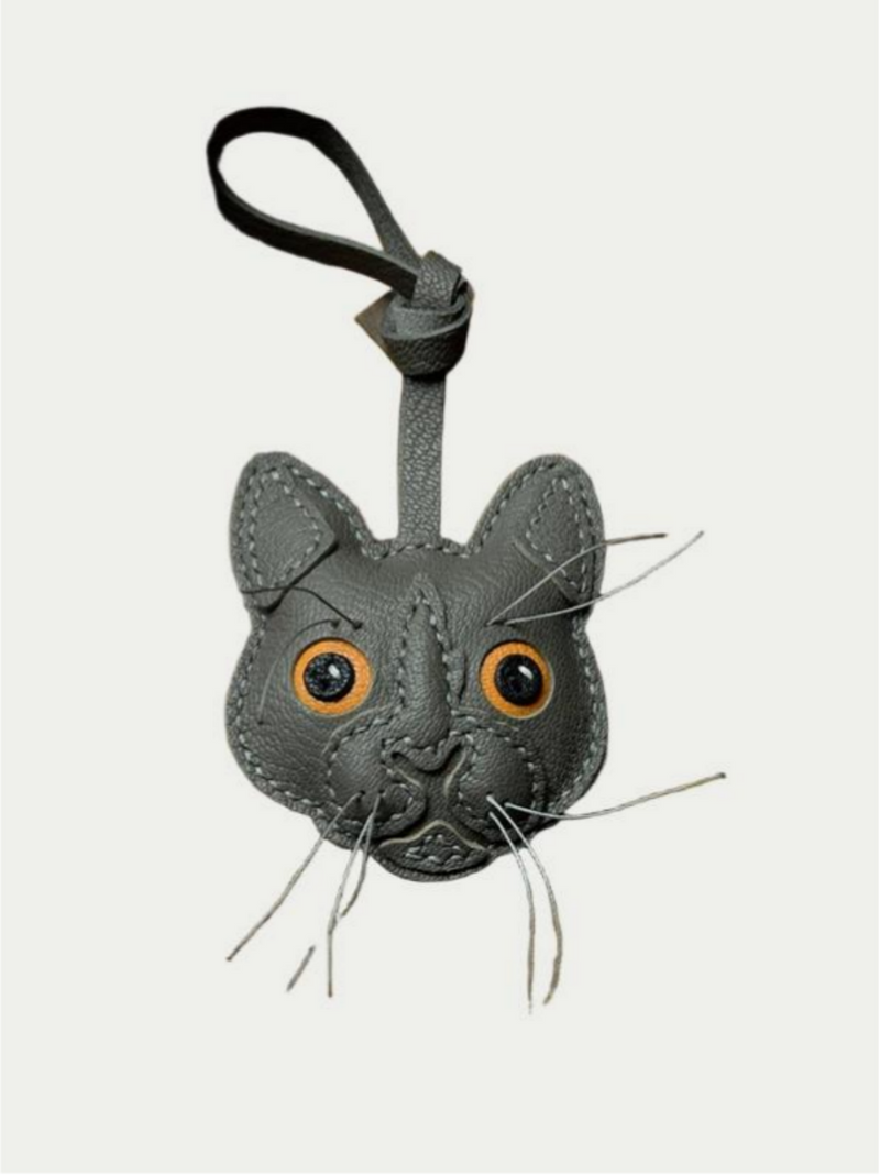 Handmade French Lambskin grey Cat Bag Charm Rainbow Zoo
