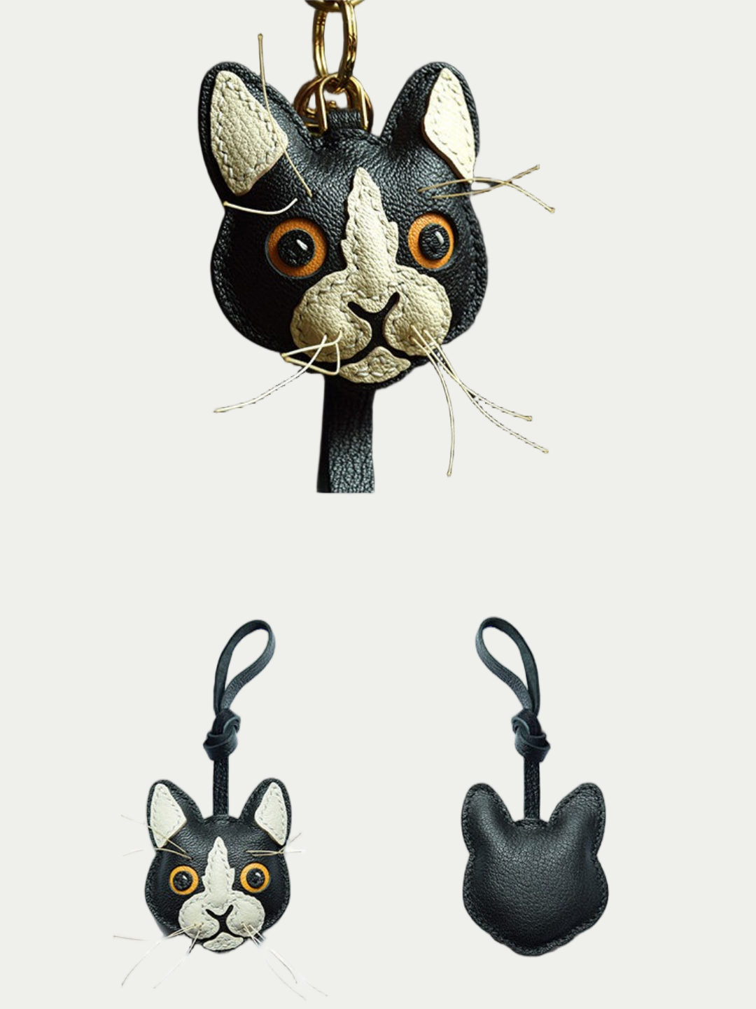 cat  bag charm gift
luxury handmade gift set
French sheepskin handmade keychain