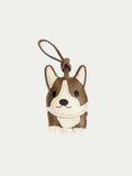 Handmade French sheep leather corgi dog charm on brown leather bag