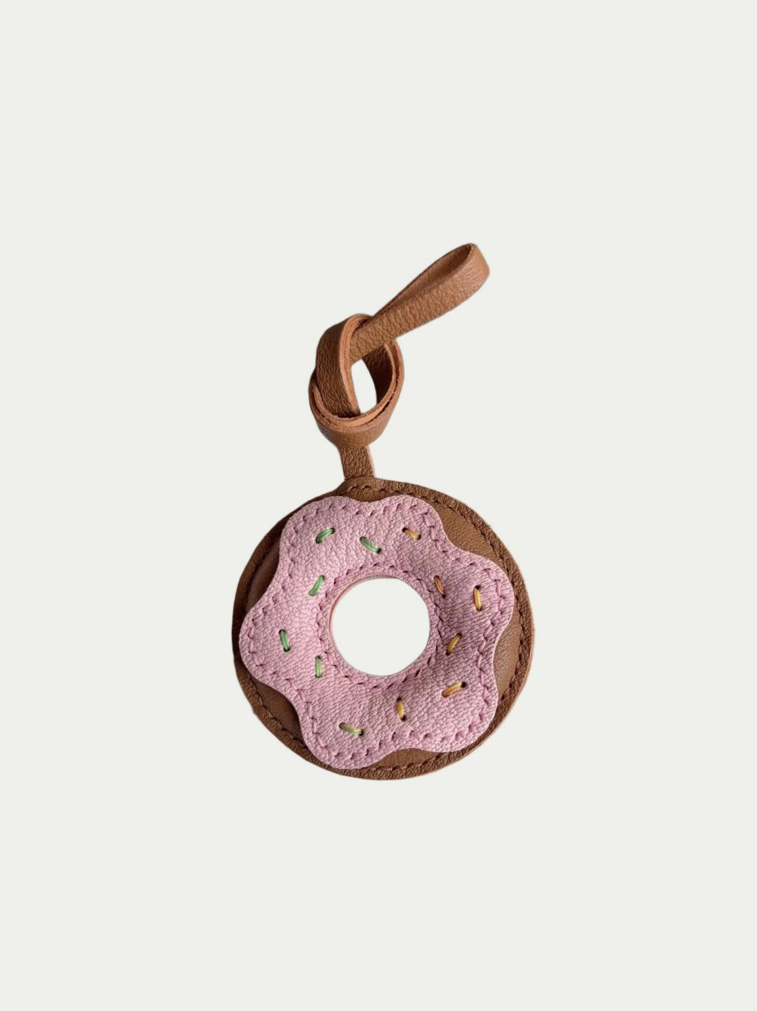 Handmade French Sheepskin Donut Bag Charm Pink