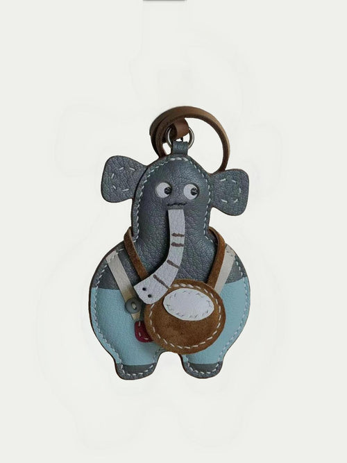 Handmade French Sheepskin Elephant Bag Charm Blue
