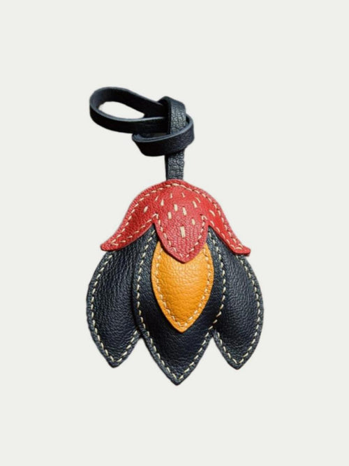Handmade French Lambskin Flower Bag Charm Black Rainbow Zoo
