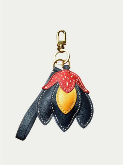Handmade French Lambskin Flower Bag Charm Black Rainbow Zoo
