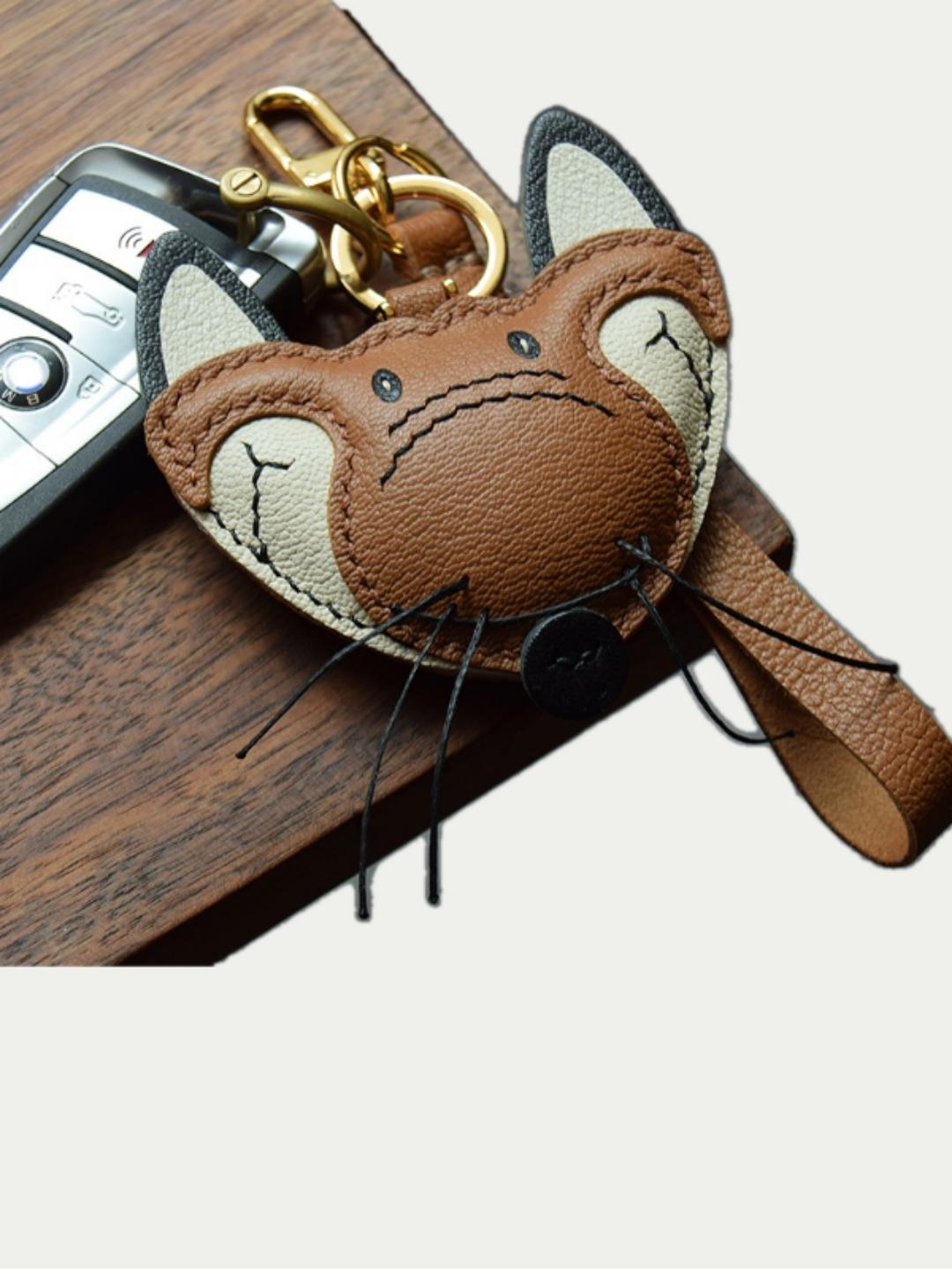 fox bag charm gift
luxury handmade gift set
French sheepskin handmade keychain