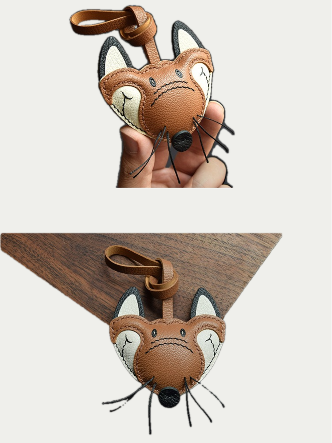 fox bag charm gift
luxury handmade gift set
French sheepskin handmade keychain