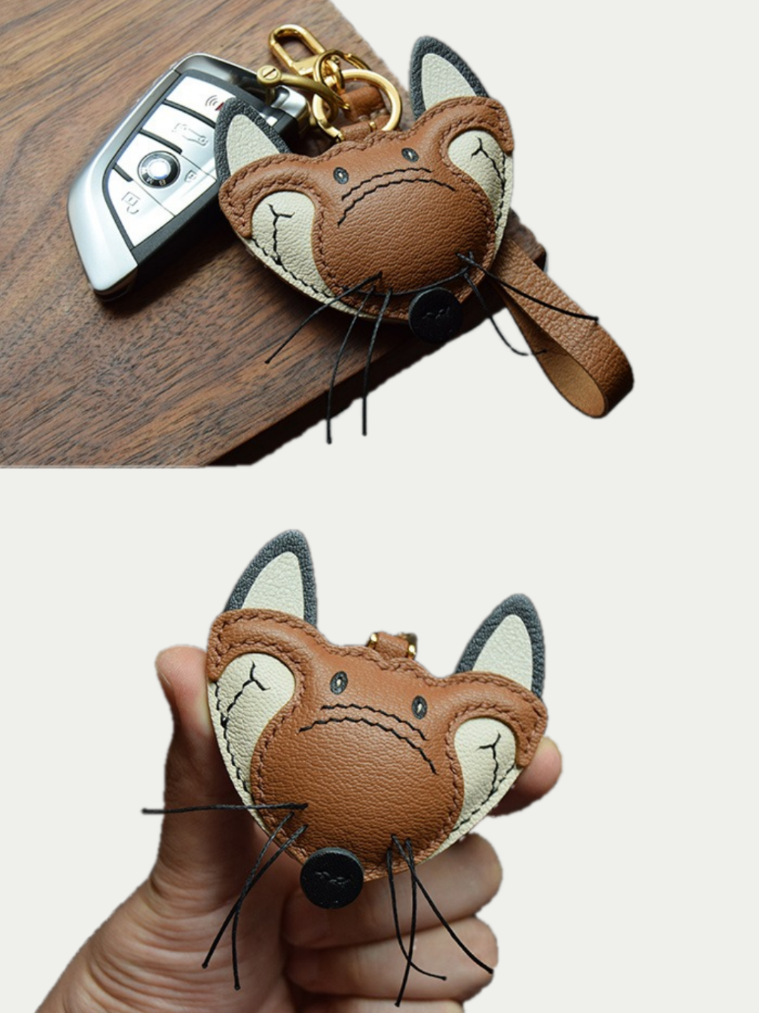 fox bag charm gift
luxury handmade gift set
French sheepskin handmade keychain