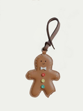 Handmade French Sheepskin Gingerbread Man Bag Charm Brown
