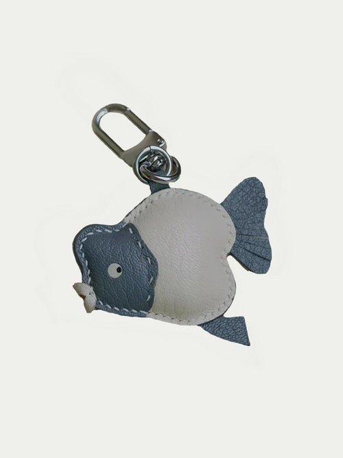 Handmade French Sheepskin Fan Goldfish Bag Charm Blue
