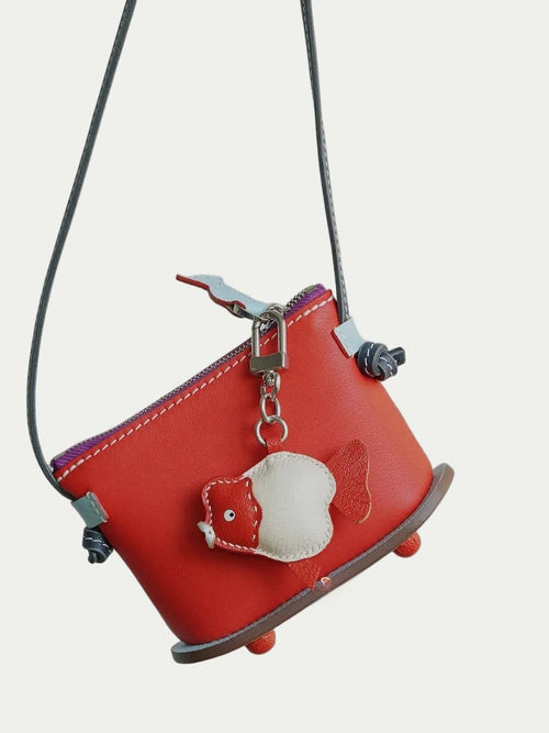 Handmade French Sheepskin Fan Goldfish Bag Charm Blue

